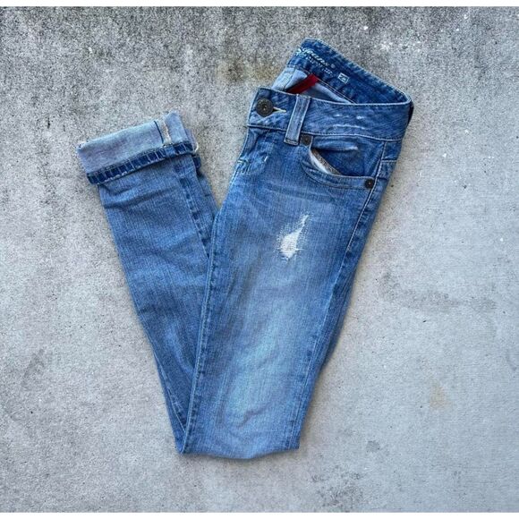 Vintage Y2K Women’s Guess Daredevil distressed Skinny jeans size 23 - Picture 1 of 8